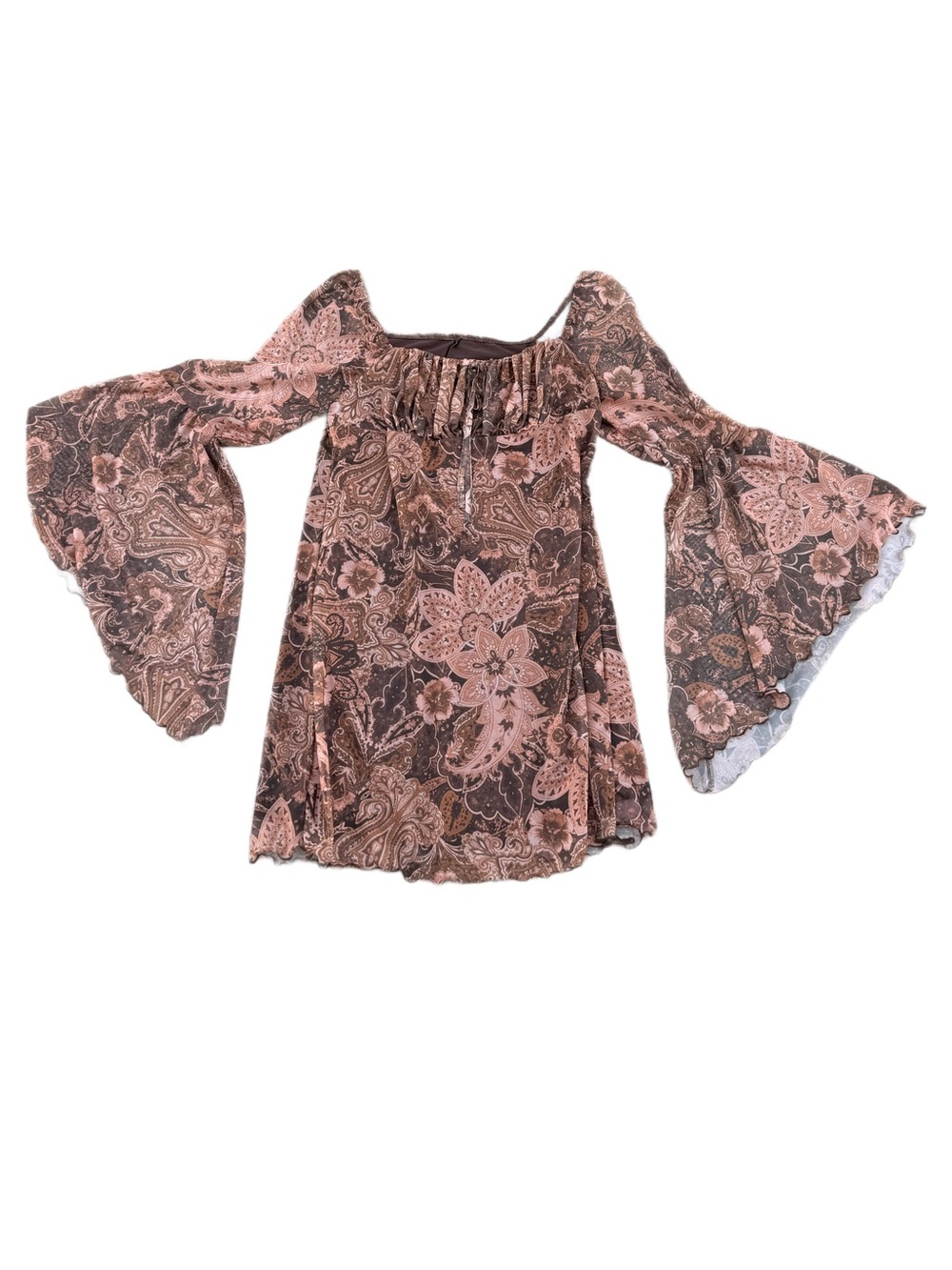 Floral Bell-Sleeve Top - Pink Brown